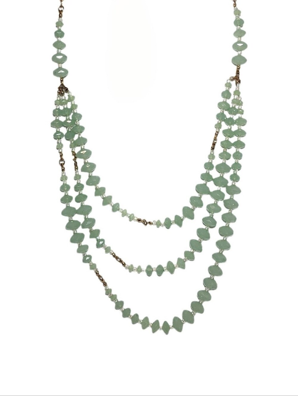 Beautiful Goldtone and Light Green Faceted Beaded Long Necklace